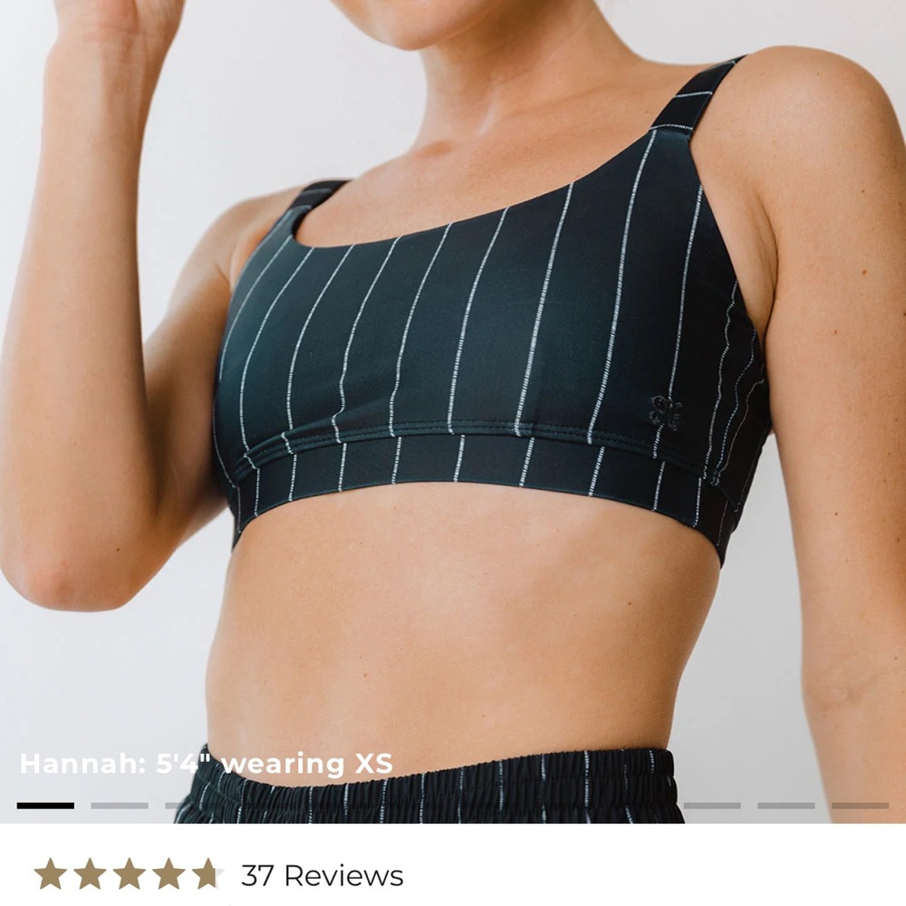 Albion Black and White Sports Bra with Pinstripe Design
